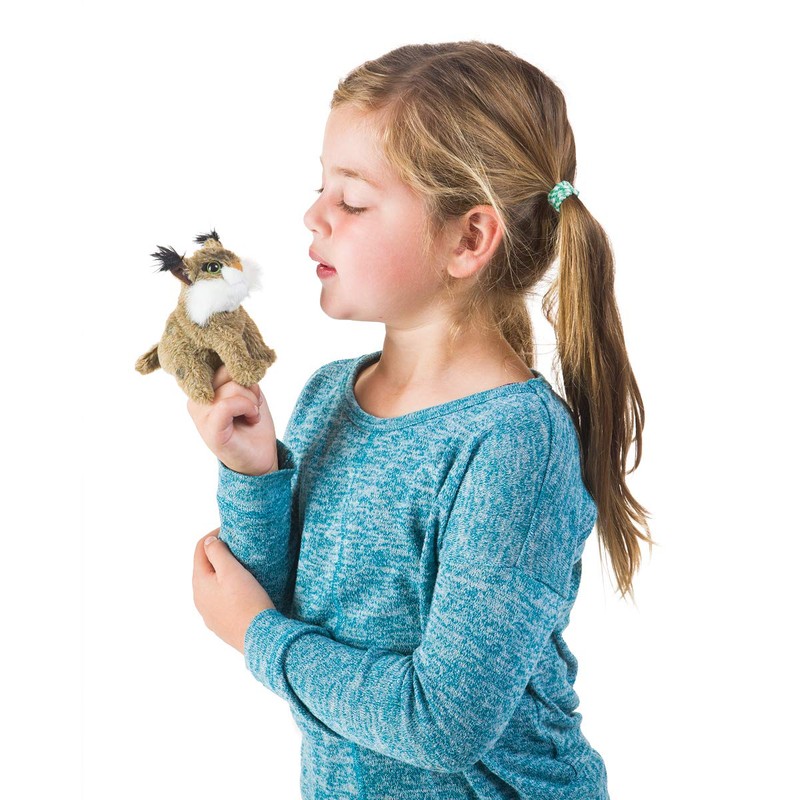 Folkmanis Mini Bobcat Finger Puppet, Brown, White, 1 EA