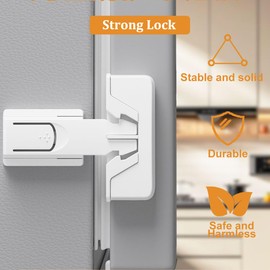 2Pack Fridge Locks for Kids, Child Proof Refrigerator Door Locks for Toddler and Baby Safety, Freezer Locks for Kids with Sticky Adhesive for RV Refrigerator, No Tools Required Childproof Locks