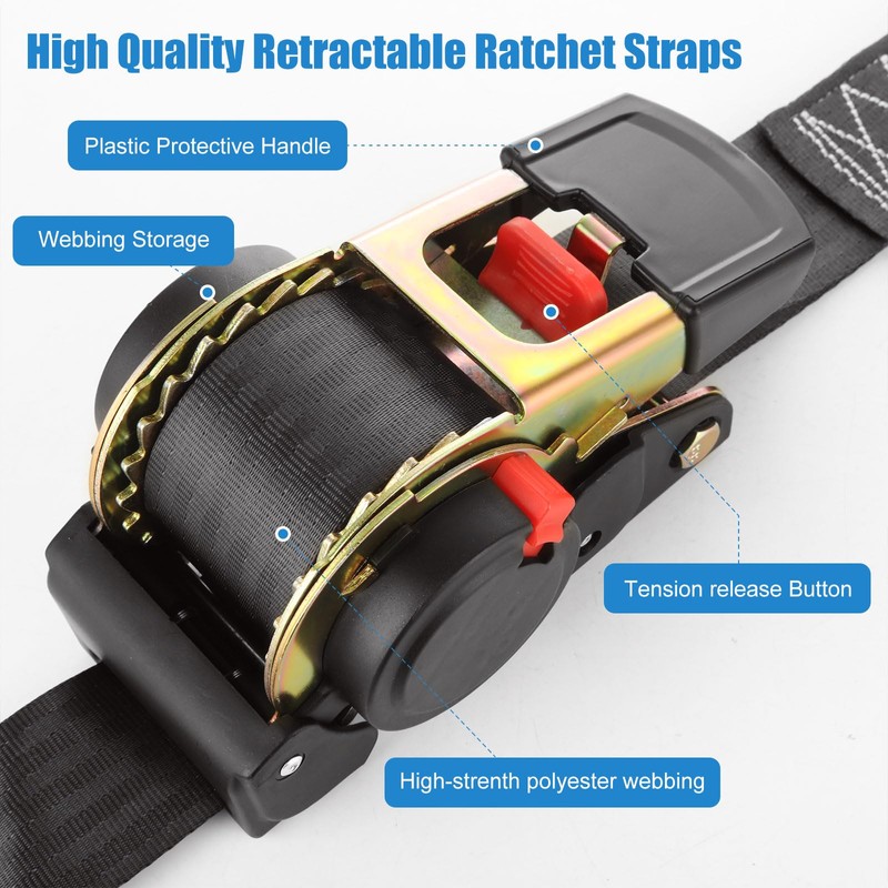 YAYODS 2 Pack 2 Inch Retractable Ratchet Straps Heavy Duty