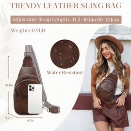 Chase Chic Sling Bag for Women, Anti-theft Vegan Leather Crossbody Chest Bag with Adjustable Strap Multi-Pocket Fanny Pack for Travel Hiking,Coffee