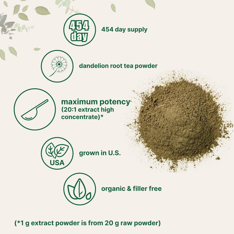 Organic Dandelion Root Tea Powder, 1lb | Up to 450