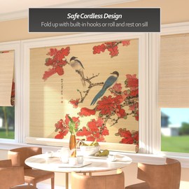 Red Lantern Bamboo Window Shade Blind - Roosting Bird 72" Wide