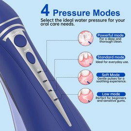 Water Dental Flosser Pick for Teeth: Cordless Rechargeable Oral Irrigator - 4 Modes IPX7 Waterproof 300ML Removable Tank Electric Dental Flossing Machine for Braces, Travel & Home Use (Dark Blue)