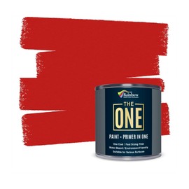 THE ONE All-In-One Paint & Primer - Red Satin, 84.5 Fl Oz/2.5 Liter | 1 Coat Formula | Easy Indoor & Outdoor Decorating for Home & Garden Walls, Floors & Furniture | Water-Based & Low VOC