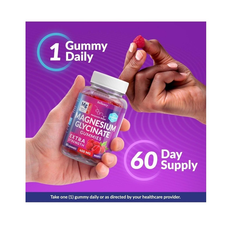 Beilancy Magnesium Glycinate Gummies - Raspberry Flavor - 400mg -