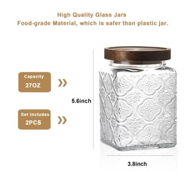 Snminetal Vintage Glass Airtight Storage Jar Set of 2, With Airtight Wood Lid, Kitchen Food Storage Containers,Suitable for storage Tea leaves,Coffee Beans,dried fruits, cereals, etc(Plum pattern)
