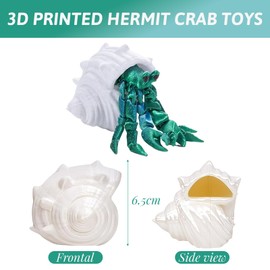 Mrltau Mini 3D Printed Animal Figures Hermit Crab, Fully Articulated Flexible Crystal, 3D Printed Decoration Gift for Young Adults (Green)