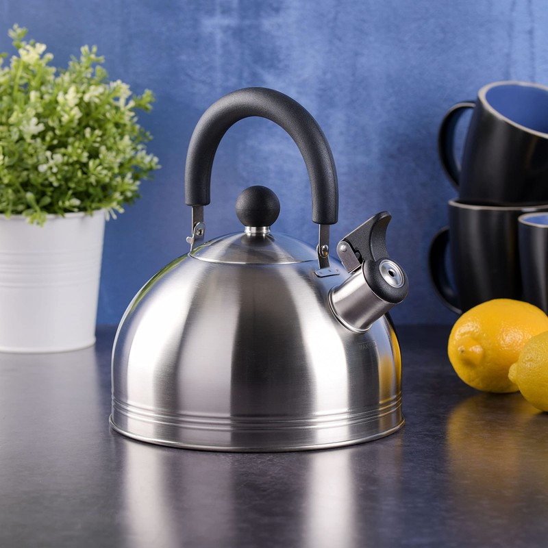 Mr. Coffee Carterton Stainless Steel Whistling Tea Kettle – 1.5-Quart