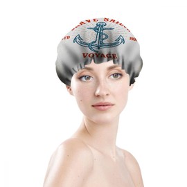 Ceutoiy Brave Sailor Shower Cap for Women Elastic Reusable Blue Anchor Travel Voyage Est 1930 Double Waterproof Layers Bathing Hat