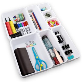 TaimeiMao Pack of 8 Drawer Organiser, Storage Box, Drawer Organiser System with 3 Sizes, Desk Drawer Organiser, Plastic Drawer Organiser for Office/Bedroom/Dressing Table
