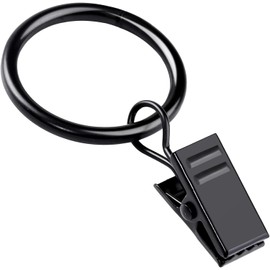 20 Pack Black Curtain Rings with Clips, Curtain Hooks Curtain Clips with Rings, Drapes Rings 1 Inch in Diameter, Fits up to 5/8" Curtain Rod
