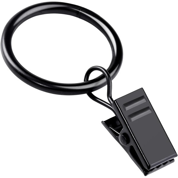 20 Pack Black Curtain Rings with Clips, Curtain Hooks Curtain