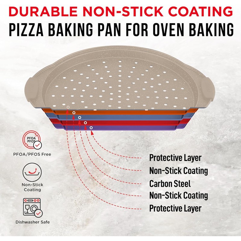 Non-Stick Pizza Pan with Silicone Handle 1 Pack, 13 Inch