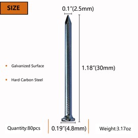 ELOOGAA 80pcs 1-1/4 inch Wall Nails,Galvanized Hardware Nails,Good Hardness Masonry Nails for Hanging Pictures,White Zinc Plated Concrete Nails