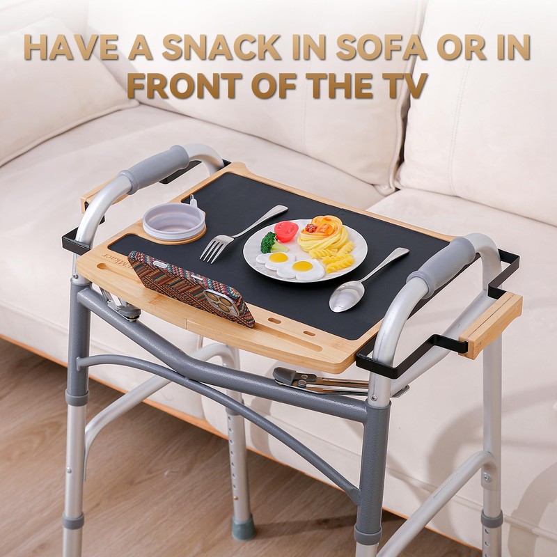 Walker Tray Table with Non-Slip Mat, Tray for Walkers for