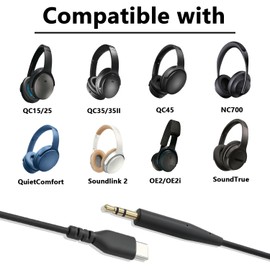 Niukeke Replacement Headphone Cable Audio Cable Aux Cord, USB C to 2.5mm Aux Cable Cord Wire Compatible with Bose QuietComfort QC15/QC25/QC35/QC35II/QC45, Headphone Extension Wire | No Mic | Black