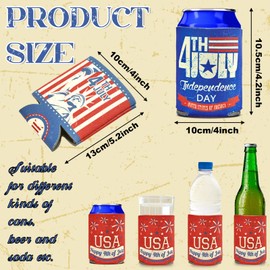 20 Pcs 4th of July Decorations Retro Red White Blue Can Cooler Sleeves Independence Day Insulated Cans Cover Non Slip Patriotic Drink Sleeve Holder for Beverage Bottle Memorial Day Home Kitchen