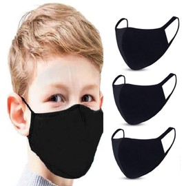 GALAXYLENSE 3 Packs Cotton Children Kids Washable,Reusable Black Face Mask,Breathable For Personal Care Protection For Age 9-18 (3 Packs Black)