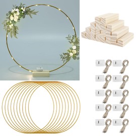 Centro de mesa de aro floral de metal con cadena de lámpara base, 10 aros de metal de forma redonda, anillos de aro resistentes para decoración de boda y colgar en la pared, manualidades, decoración