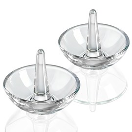 H&D HYALINE & DORA 2 Pack Round Glass Jewelry Dish Jewelry Tray Ring Dish Birthday Holiday Gifts for Women Mom(3.1 Inch)