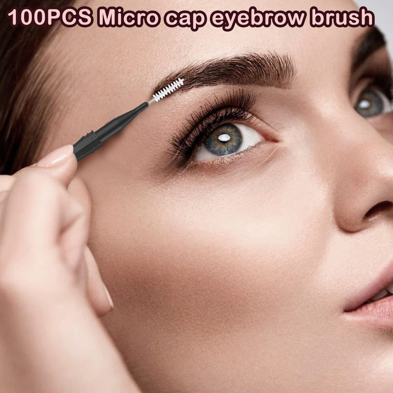 100 Pieces Micro Eyebrow Brushes with Cap Eyebrow Spoolie Brush,