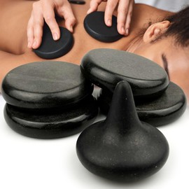 DEFUNX Massage Stones 5 Pieces - 3.15" Large Round Hot Stones Massage Set and Mushroom Shaped Hot Rock Massage Kit for Back Arm and Leg Massage