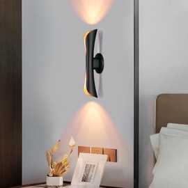 Tubicen Wall Sconce Mid Century Modern Dimmable Black and Gold Wall Sconce Up and Down Indoor Movie Theater Sconce Lights Hardwired