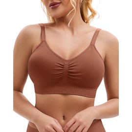 WOWENY Wireless Seamless Bras Bralettes for Women Comfortable Soft No Underwire Everyday Bras(Sienna, Large)