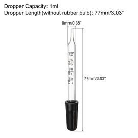 PATIKIL Eye Dropper, 2pcs 1ml Glass Straight Tip Graduated Ear Dropper with Rubber Bulbs for Transfer Liquids for Dose and Measurement, Clear
