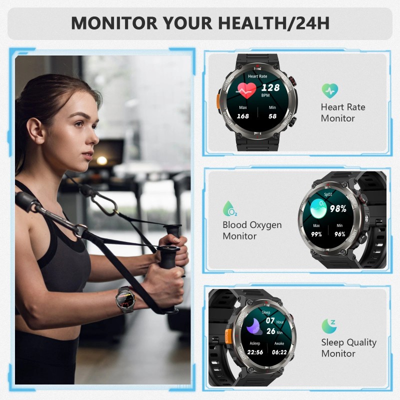 Reloj inteligente militar para hombre (recepción/marcación de llamadas) resistente táctico