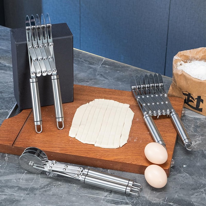 7 Wheel Pastry Cutter Tool,Adjustable Pasta Cutter wheel with Handle,