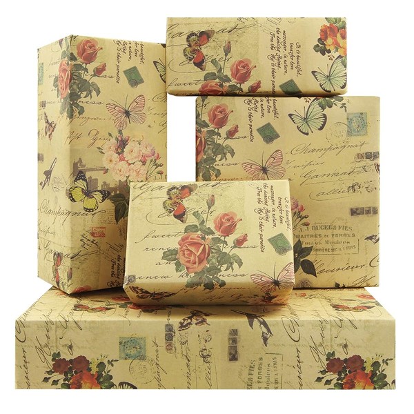 Retro Pink Roses Blossom Branches and Butterflies With Script Writing