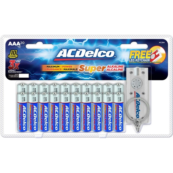 ACDelco 20-Count AAA Batteries, Super Alkaline Battery, 10-Year Shelf Life