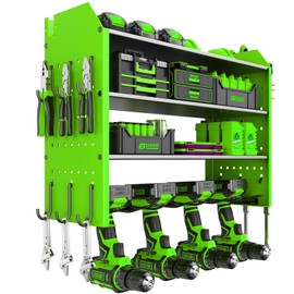 BIHOO Power Tool Organizer Wall Mount, 4 Tier Tool Organizer For Space Saving,Used For Electric Drills, Saws And Toolbox Parts, Wall Hooks