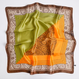 FULEI Silk Feel Green Scarf for Women 70cm Square Head Bandana Fashion Ladies Scarves Wraps