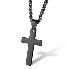 Supcare Black Cross Necklaces Stainless Steel Gloss Cross Pendant Christian Jewellery for Men Women with 55cm Wheat Chain