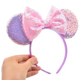 HoveBeaty Mouse Ears Bow Headbands Sequin Hairband Butterfly Glitter Hair Accessories for Girls Women (purple)