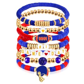 Kopuscristing Game Day #1 Bracelet Football Charm Beaded Stretch Bracelet Set Sports Jewelry for Football Dads Moms Coaches Fans Gifts