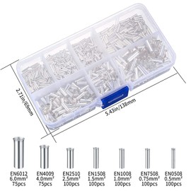 650 Pcs 7 Sizes Wire Ferrules Kit, Tinned Copper Crimp Connectors, 22-18 AWG 16-14 AWG 12-10 AWG Non Insulated Electrical Cable Pin Cord End Terminals, Wire Copper Crimp Fitting Ferrules