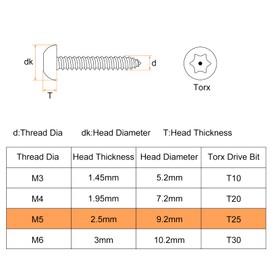 sourcing map M5 x 12mm Button Head Torx Security Sheet Metal Screws, 50pcs 304 Stainless Steel Tamper Resistant Self Tapping Screws, Anti-Theft Wood Screws with T25 Bit (Silver)