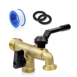 Outdoor Garden Water Faucet with Double Outlet, Outside Wall Mounted Garden Water Faucet with Two 3/4 Inch Male Inlet and Two 3/4 inch NPT Outlet (Not GHT, Thread Adapter is Requied)