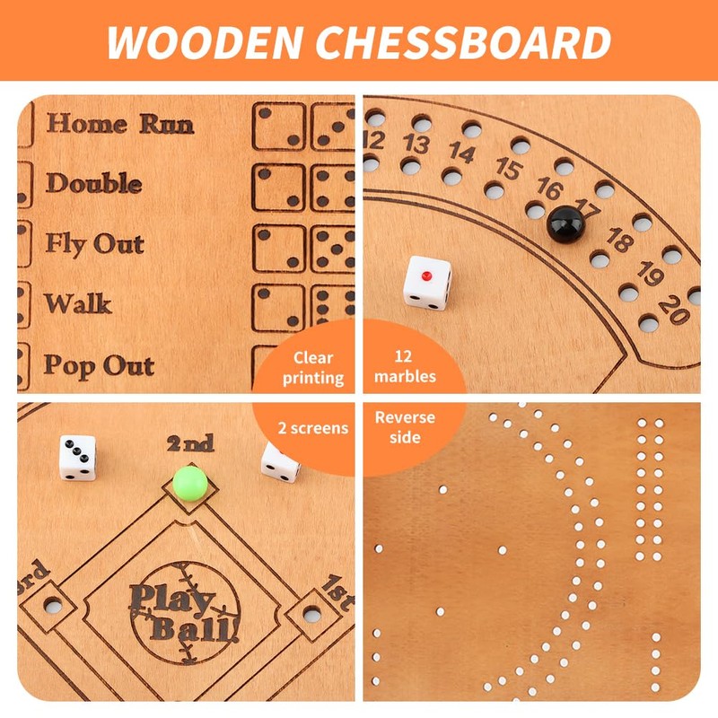 Saycker Baseball Dice Board,Marbles Game Fun Baseball Board Game with