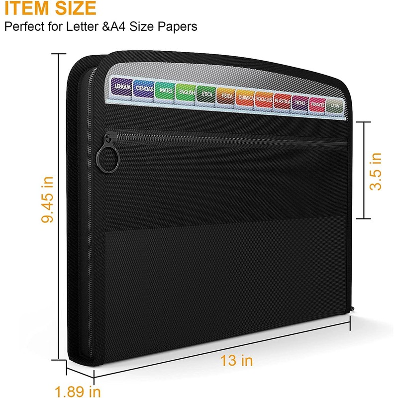 ABC life Document Folder, A4 Black, 13 Compartments, Document Bag,