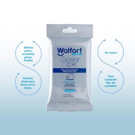 Walfort | Toallita para Limpiar Pantallas electronicas, Celular, Tablets, Laptops. Cada Paquete Incluye 12pz. Elimina Bacterias. Elimina Suciedad, Polvo, Grasa de la Pantalla. Sin residuos. Caja 6pzs