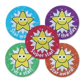 Sparkly Star Mixed Praise Stickers - 28mm. Bulk Pack of 108 stickers.