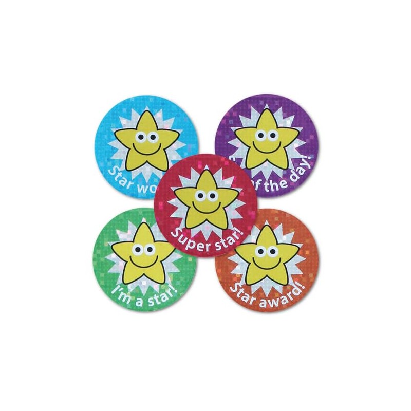Sparkly Star Mixed Praise Stickers - 28mm. Bulk Pack of