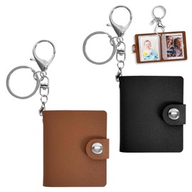 Liameph 2PCS Mini Scrapbook Keychain,Mini Photo Album Keychain,Photo Book Keyring,Mini Photo Album Keyring,with Lobster Claspfor Card Picture Card Id Photo,for Family Couples(Black/Brown)