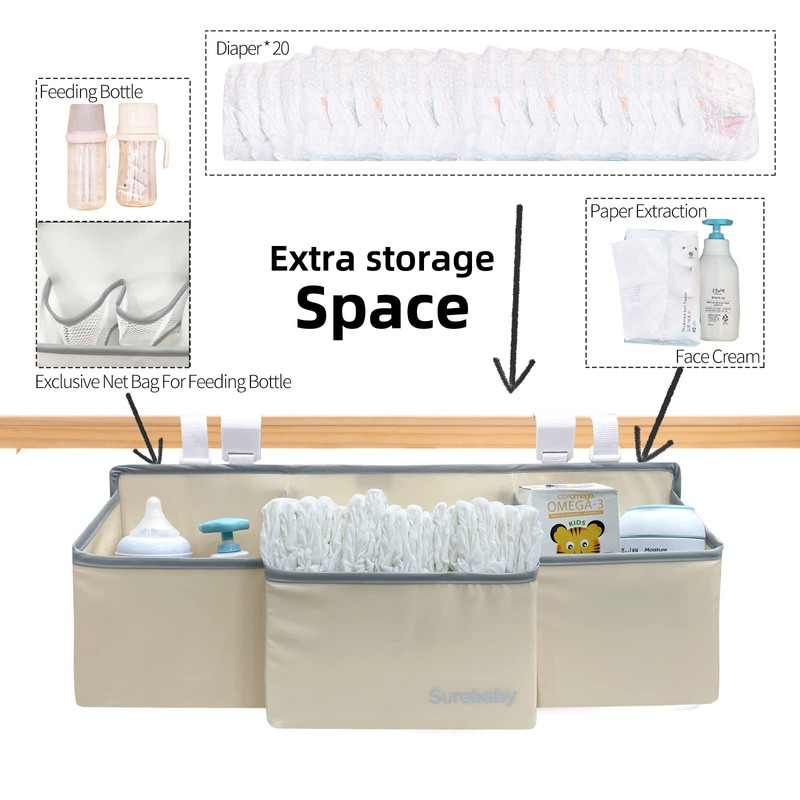 surebaby Hanging Baby Diaper Caddy, 3-in-1 Diaper Caddy Organizer Holder