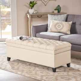 Ball & Cast 50" Upholstered Storage Ottoman with Button-Tufted Diamond Stitching,End Bench w/Uses Pressure Hinges and Legs,Versatile Entryway Footrest Stool for Living Room & Bedroom,Beige