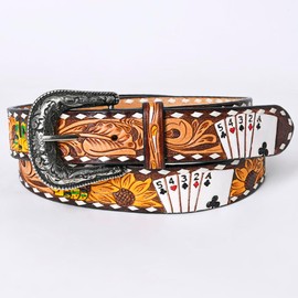 American Darling Beautifully Hand Tooled Brown Genuine American Leather Belt Men and Women Western Belt with Removable Buckle